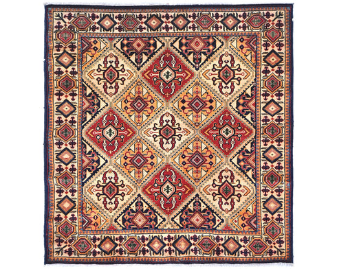5x5 Yousafi Multicolor Afghan Hand Knotted Square Wool Area Rug